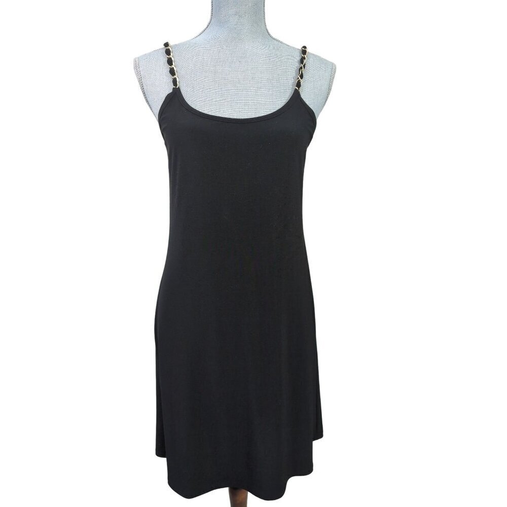 MSK Slip Dress Womens S Petite Black Pullover Sleeveless Gold Trim Shoulder